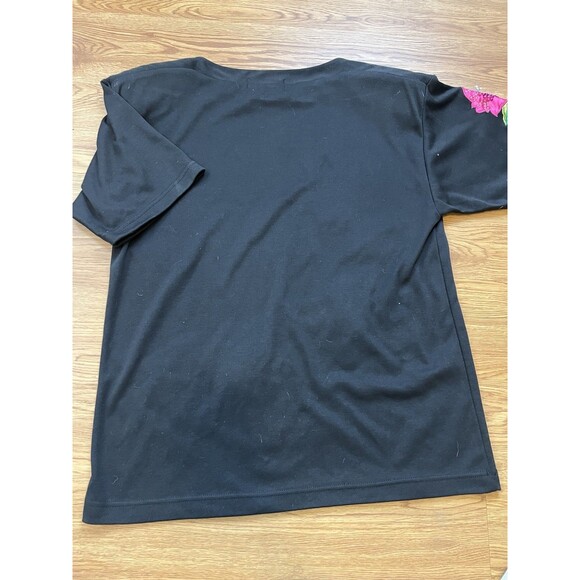 Vtg 80S Lisa Ashley T Shirt Black Sz M Embroidered Beaded Colorful Floral SP Pad - Picture 10 of 10